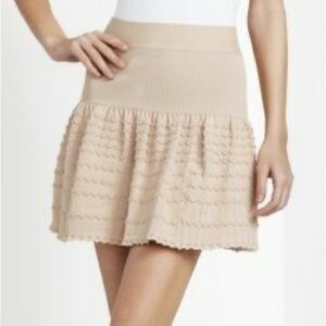 BCBGMaxAzria Nude Blush Pink Fit & Flare Knit Ruffle Skirt Size Medium M